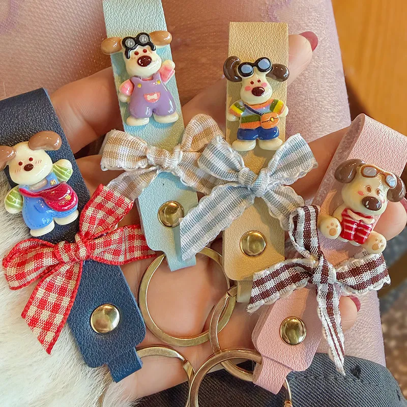 Cute Cartoon Puppy Bow Keychain for Kids – Adorable Dog Key Ring Pendant for Backpacks and Bags, Soft Kawaii Animal Key Holder for Students, School Bag Charm